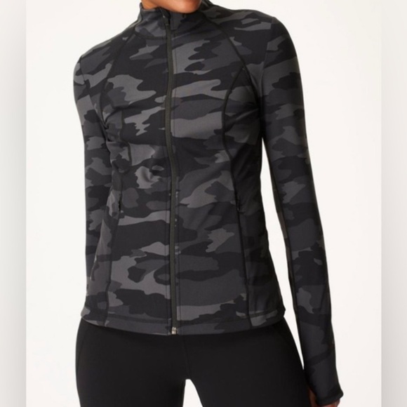Sweaty Betty Jacket Women’s Medium Power Workout Zip Through Black Tonal Camo - Picture 2 of 11
